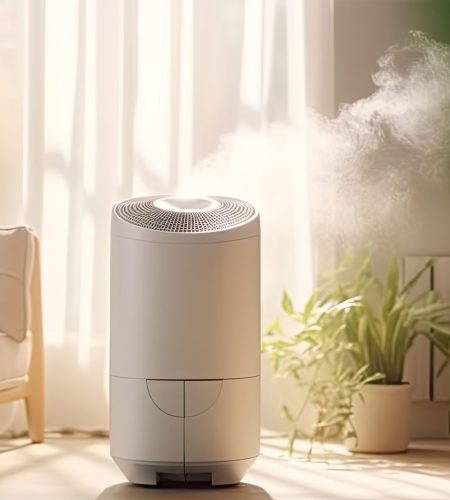 Air purifier in the room is very safe and clean to breathe while dust air pollution situation outside is really bad. protect PM 2.5 dust and air pollution concept. Generative ai